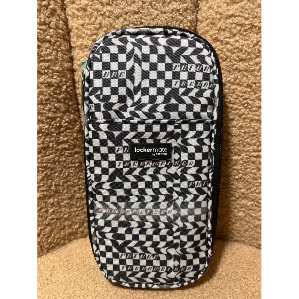 Lockermate by Bostitch Expandable Pencil Pouch Warped Checkerboard Black White